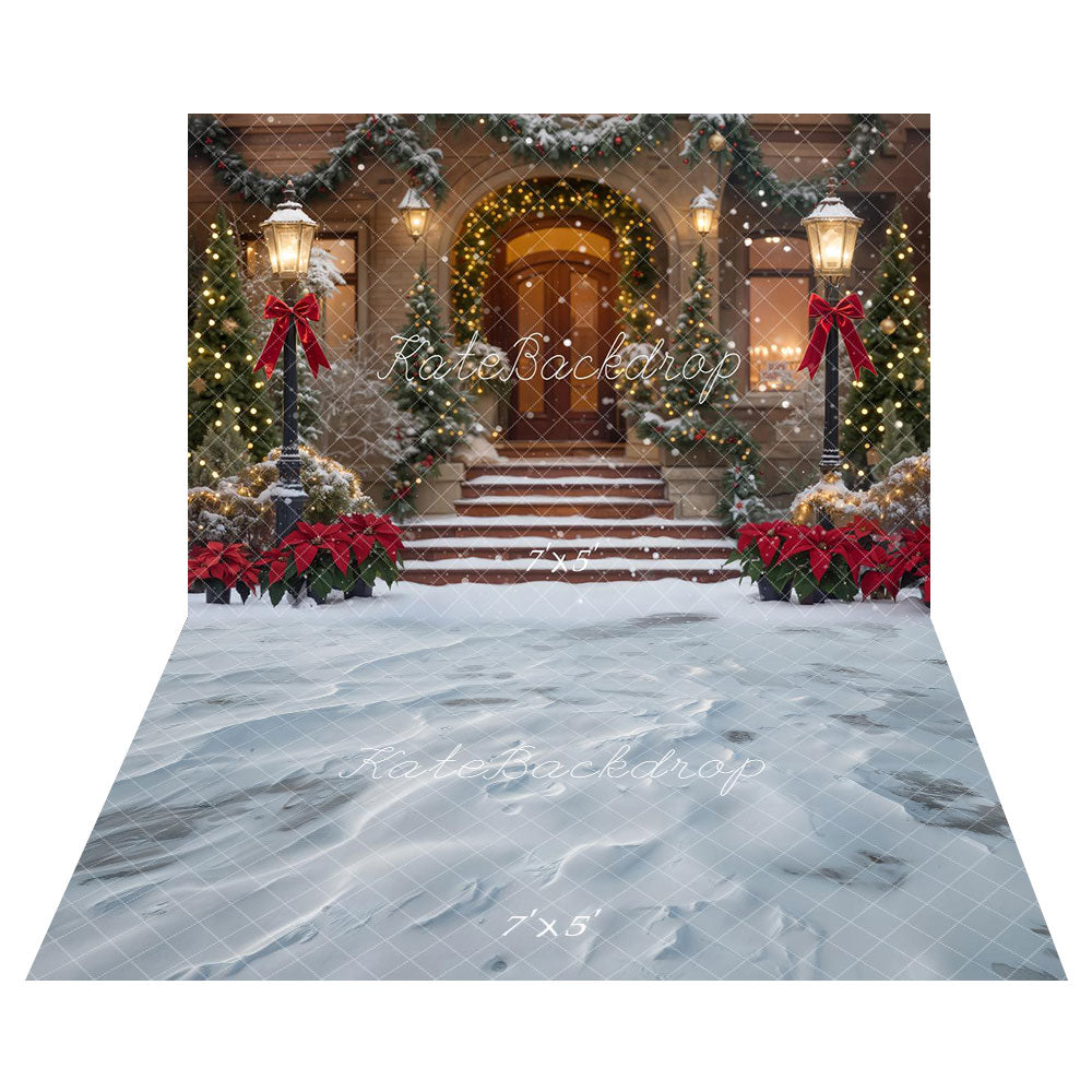 Kate Christmas Snowy Porch Garland Lamppost Backdrop+Winter Snowy Ground Floor Backdrop -UK