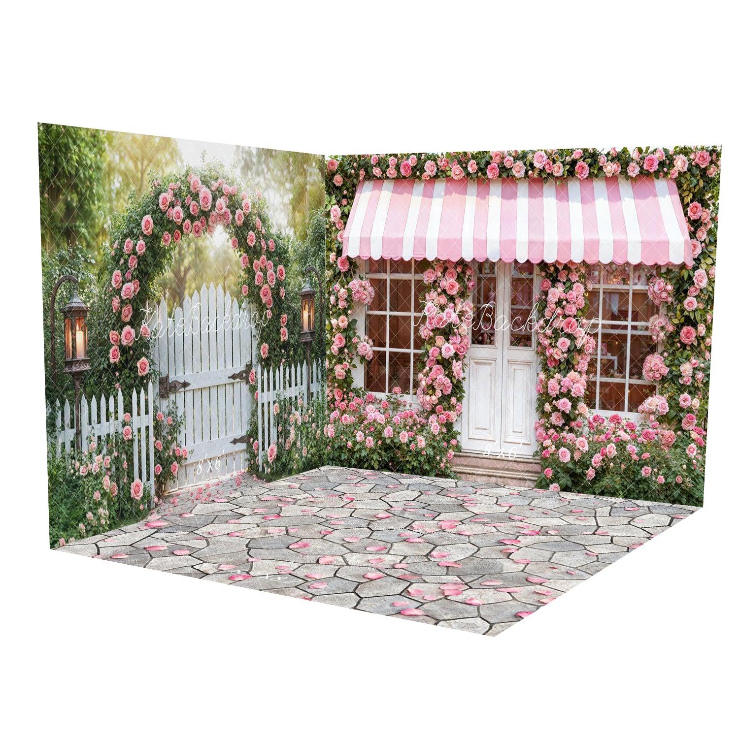 Kate Valentines Pink Rose Shop Striped Awning Room Set