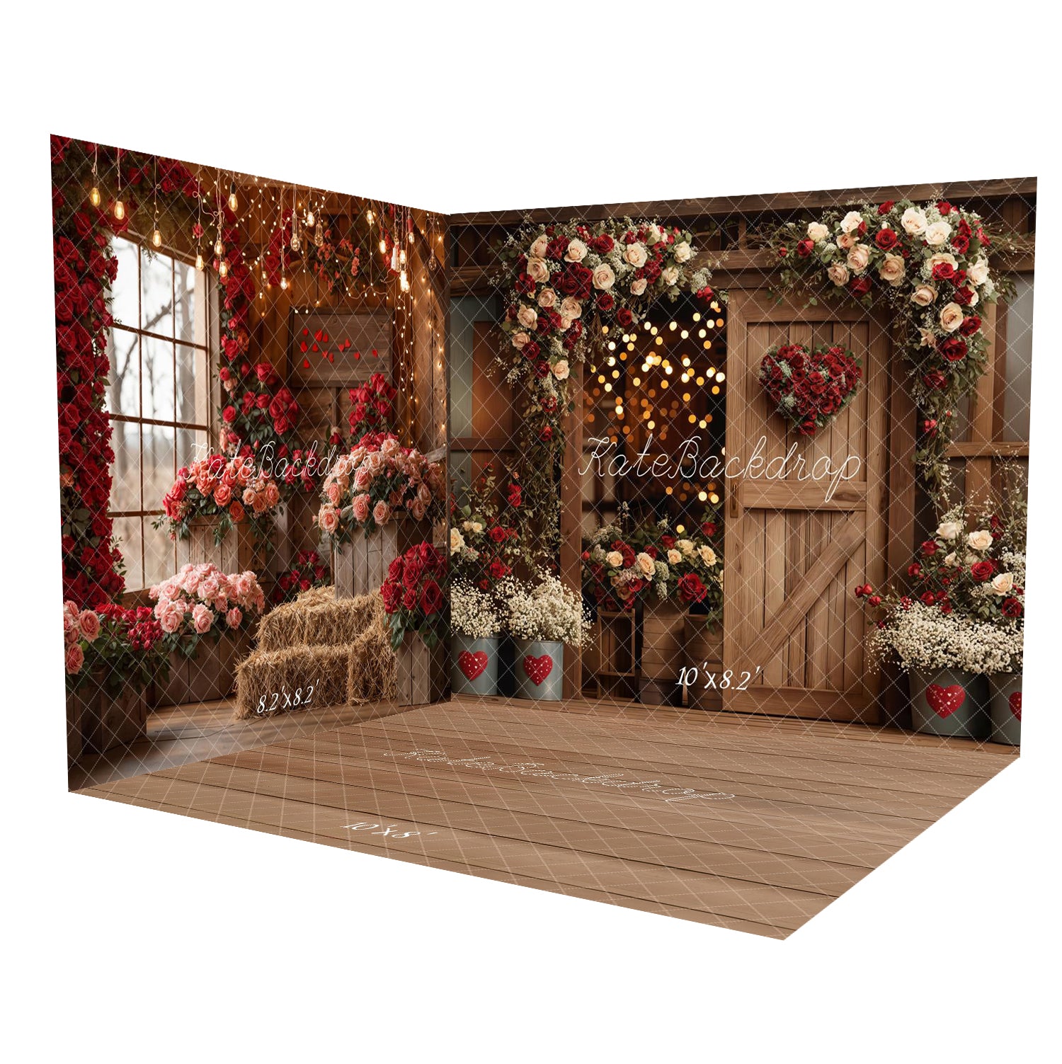 Kate Valentines Floral Arch Heart Wooden Barn Door Room Set