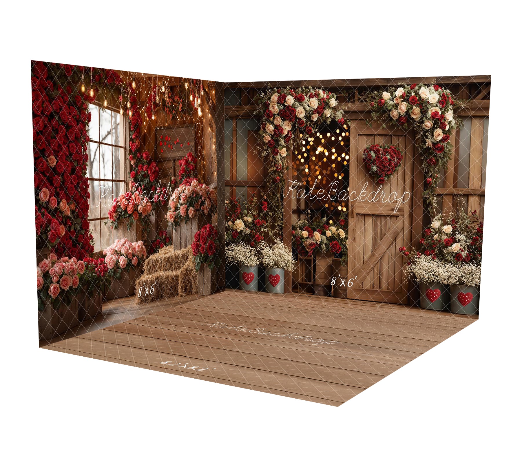 Kate Valentines Floral Arch Heart Wooden Barn Door Room Set