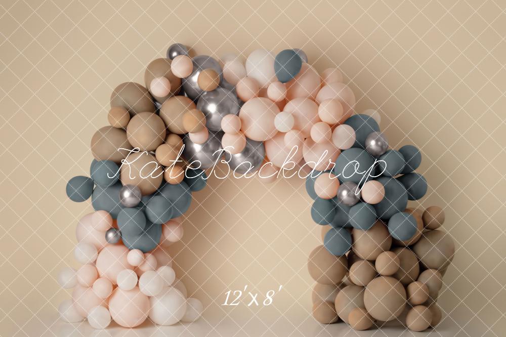 Kate Boho Balloon Arch Fleece Backdrop Matte Blue Pink Designed by Mandy Ringe Photography -UK