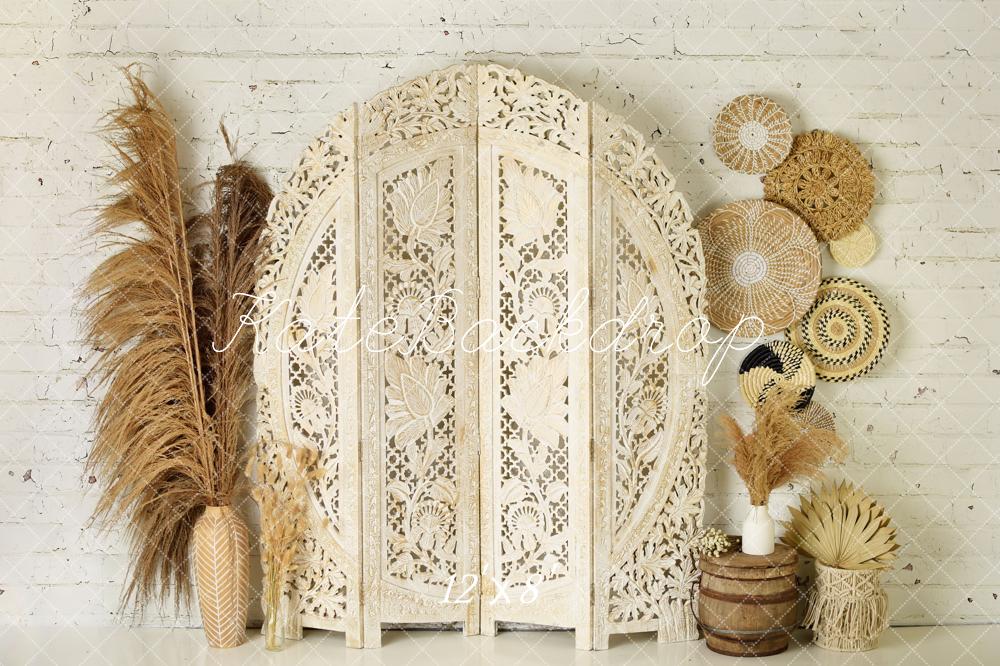 Kate Boho Screen with Pampas Grass Fleece Backdrop Designed by Mandy Ringe Photography -UK