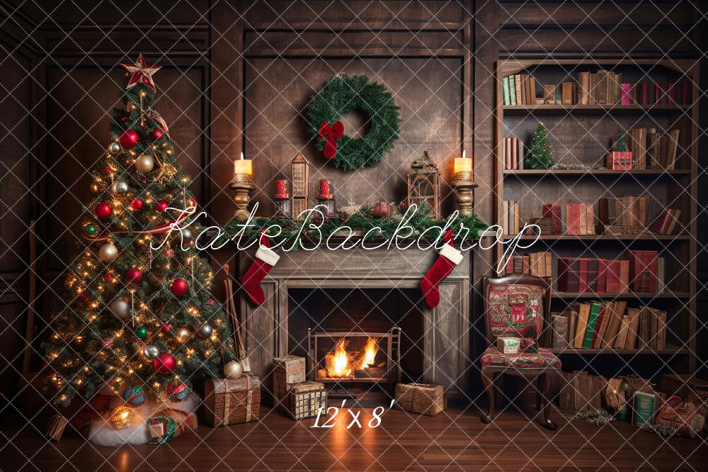 Kate Christmas Tree Fireplace Santa Warm House Fleece Backdrop for Photography