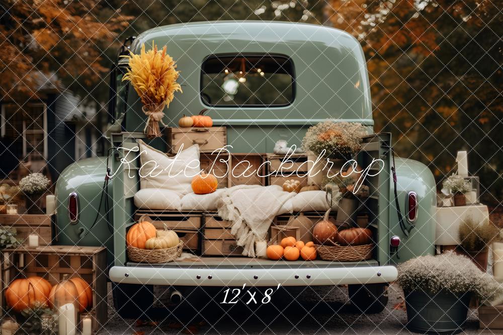 Kate Fall Truck with Pumpkins Fleece Backdrop for Photography -UK