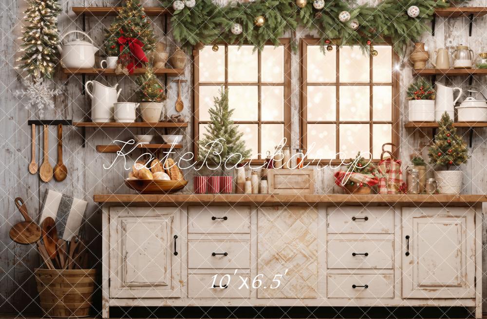 Kate White Christmas Kitchen Fleece Backdrop Designed by Emetselch