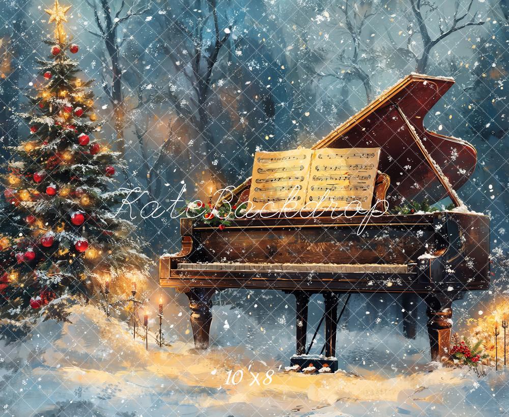 Kate Christmas Tree Piano Snowy Backdrop Designed by Emetselch -UK