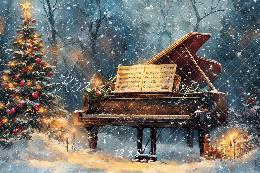 Kate Christmas Tree Piano Snowy Backdrop Designed by Emetselch -UK