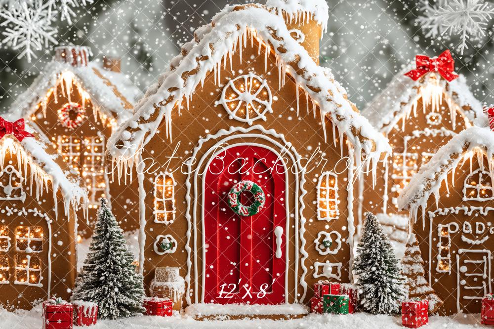 Kate Christmas Gingerbread Houses Snowy Backdrop Designed by Emetselch -UK