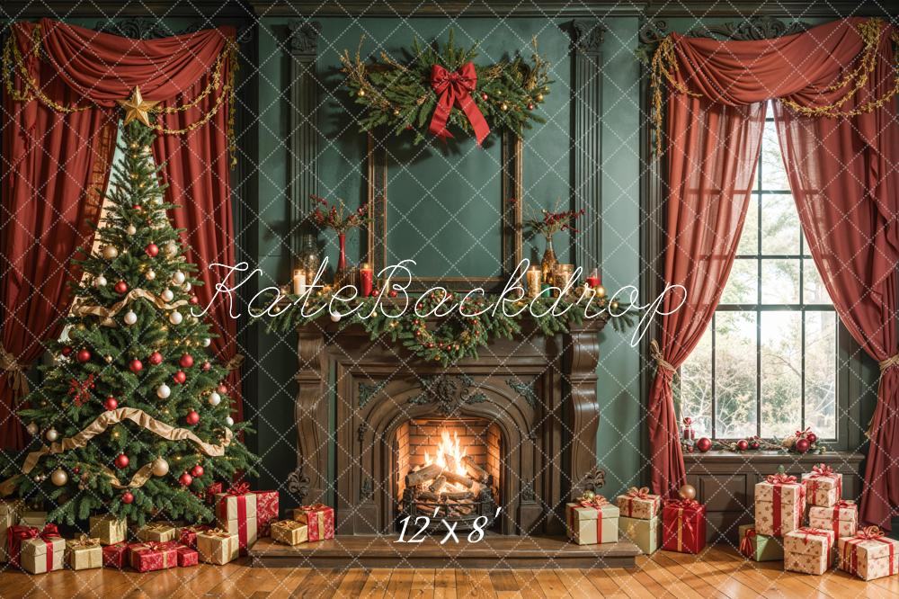 Kate Christmas Tree Fireplace Retro Wall Backdrop Designed by Emetselch -UK