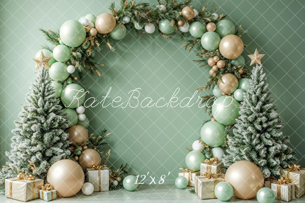 Lightning Deals Kate Christmas Green Balloon Arch Trees Backdrop Designed by Emetselch -UK