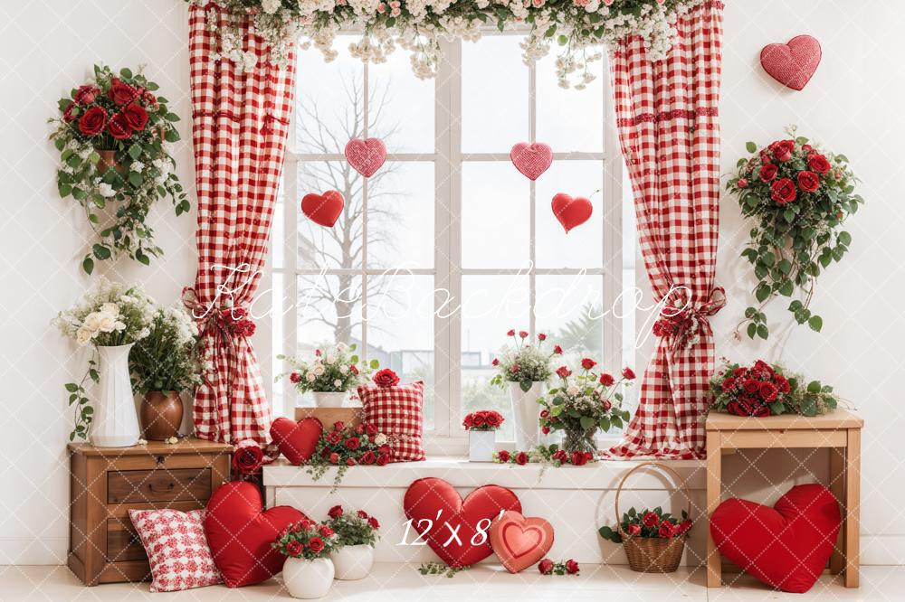 Kate Valentine's Day Window Floral Hearts Backdrop Designed by Emetselch -UK