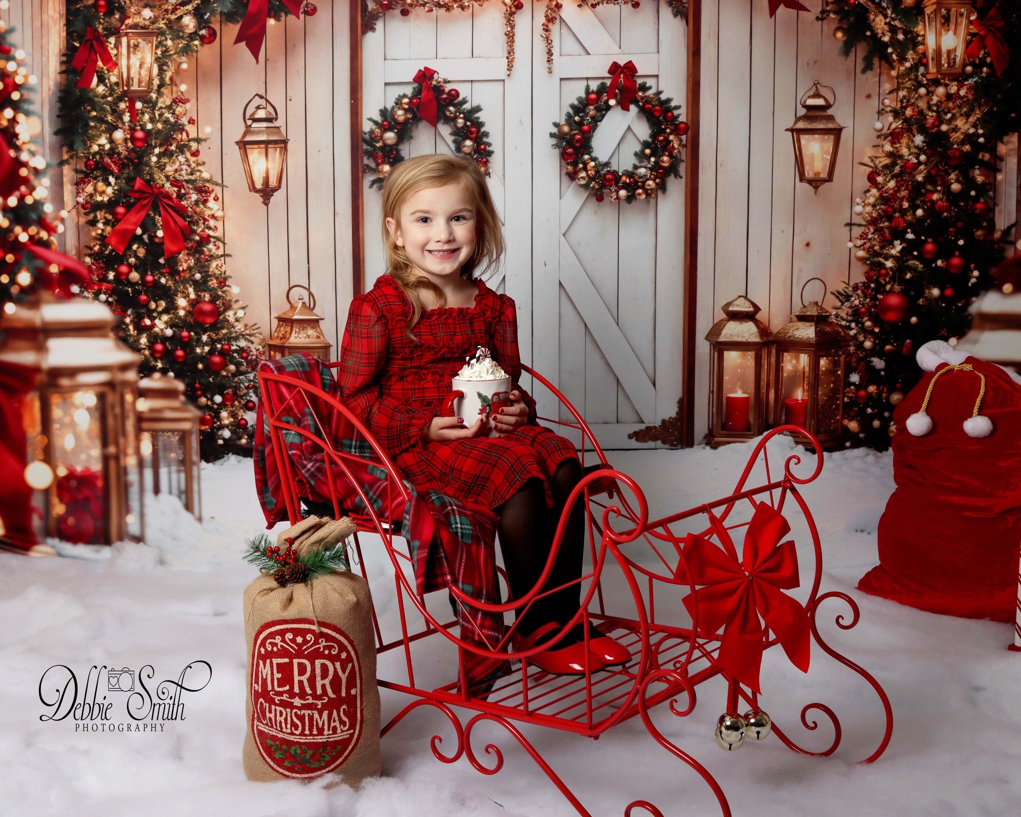 Lightning Deals Kate Christmas Tree White Barn Door Backdrop Designed by Emetselch -UK