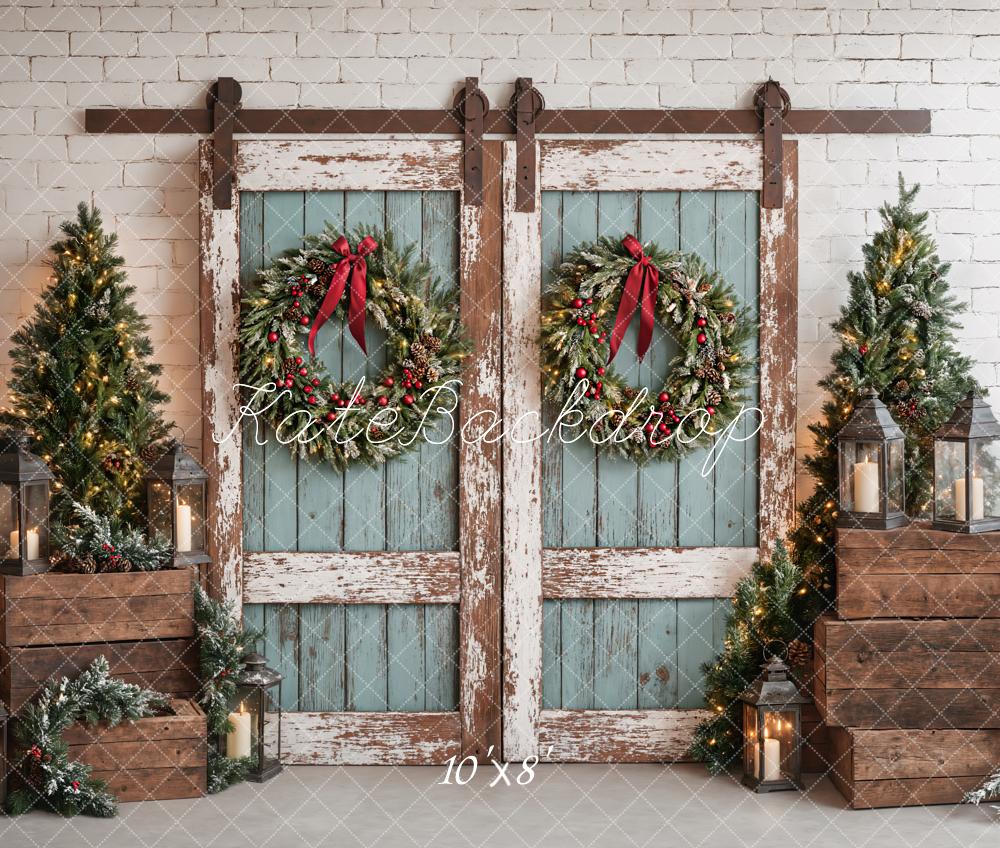 Kate Christmas Rustic Vintage Blue Door Backdrop Designed by Emetselch -UK