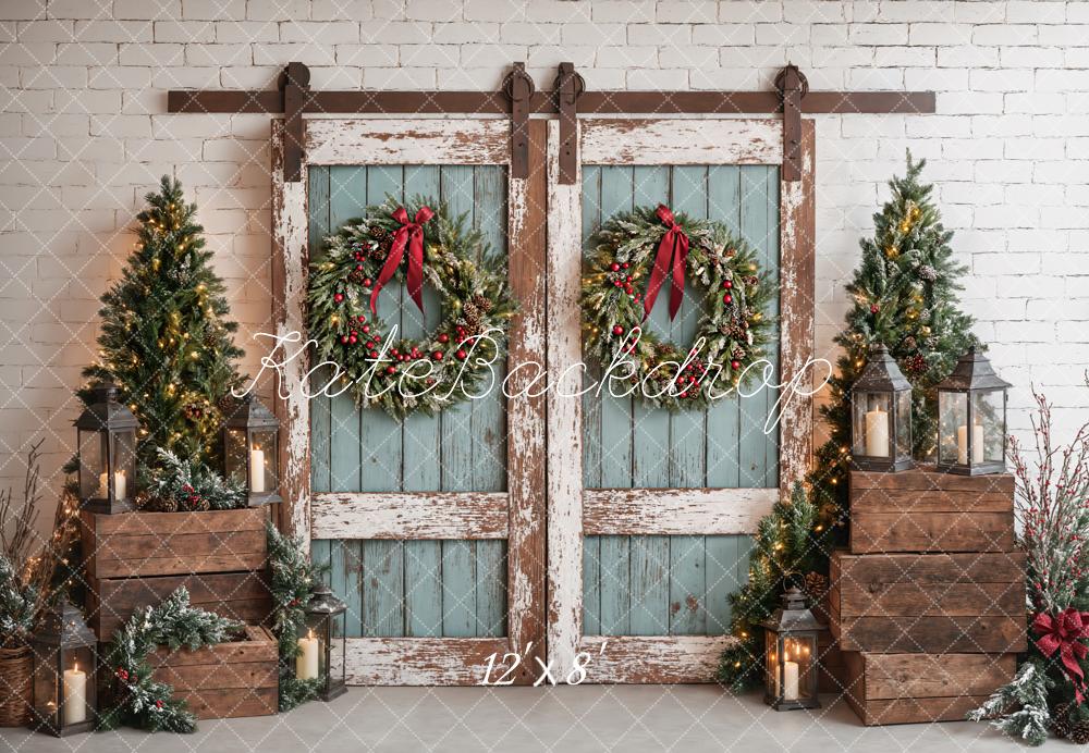 Kate Christmas Rustic Vintage Blue Door Backdrop Designed by Emetselch -UK