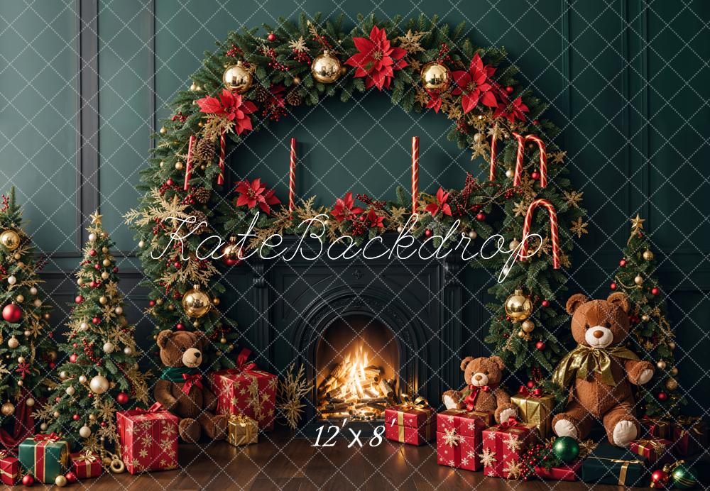 Kate Christmas Tree Fireplace Teddy Bear Backdrop Designed by Emetselch -UK