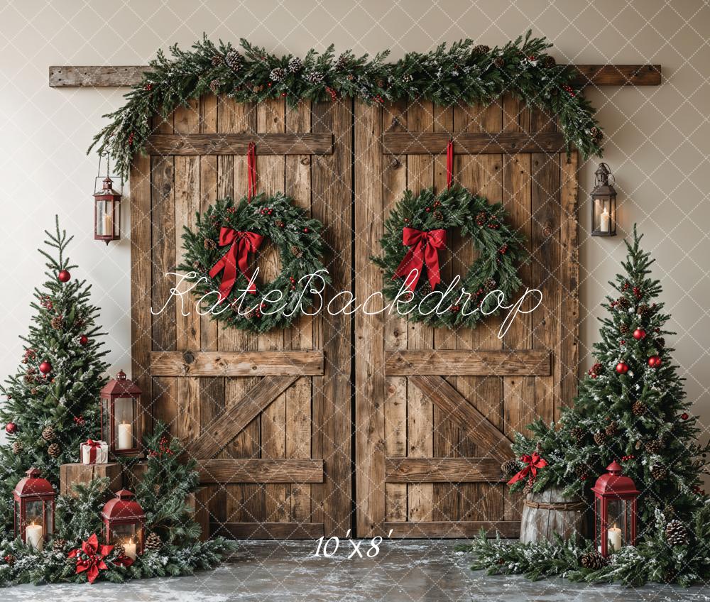 Lightning Deals Kate Christmas Wooden Barn Door With Wreath Backdrop Designed by Emetselch -UK