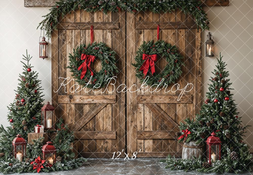 Lightning Deals Kate Christmas Wooden Barn Door With Wreath Backdrop Designed by Emetselch -UK