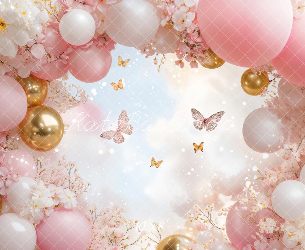 On Sale Kate Floral Pink Balloon Butterfly Backdrop Designed by Emetselch -UK