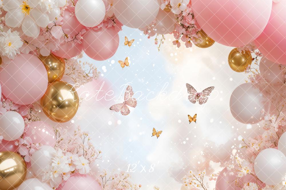 On Sale Kate Floral Pink Balloon Butterfly Backdrop Designed by Emetselch -UK