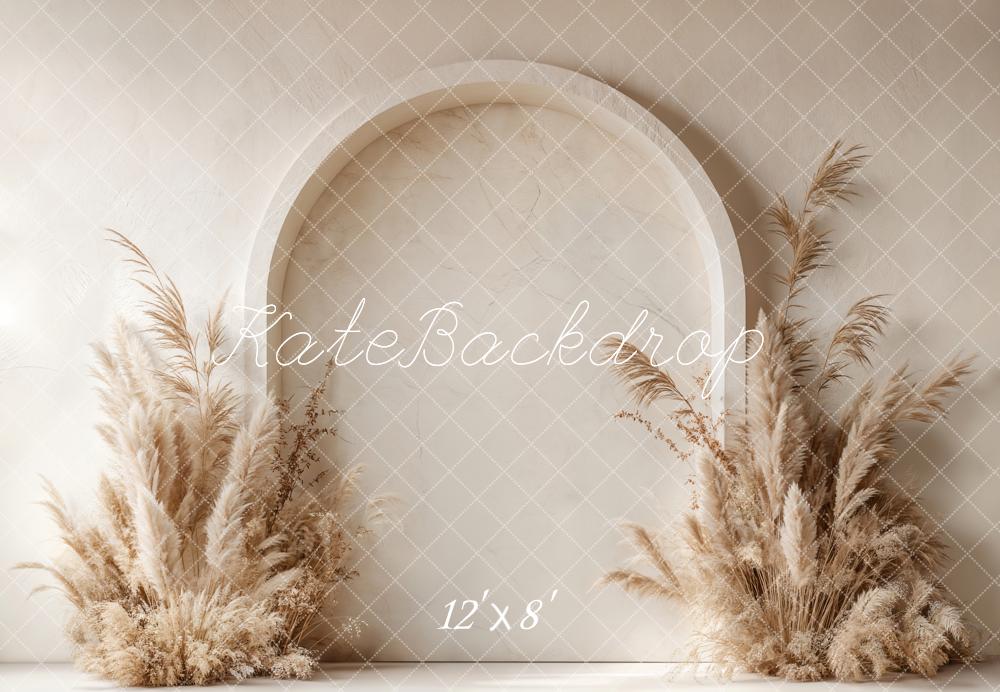 Kate Boho Arch Pampas Grass Fleece Backdrop Designed by Emetselch -UK