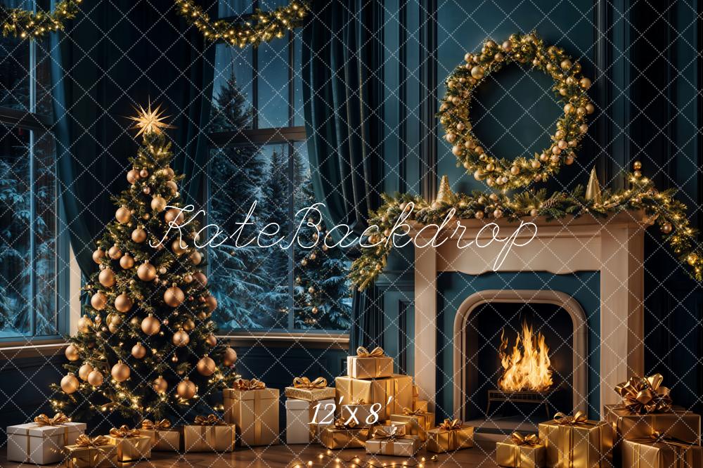 Lightning Deals Kate Christmas Tree Night Fireplace Retro Backdrop Designed by Emetselch -UK