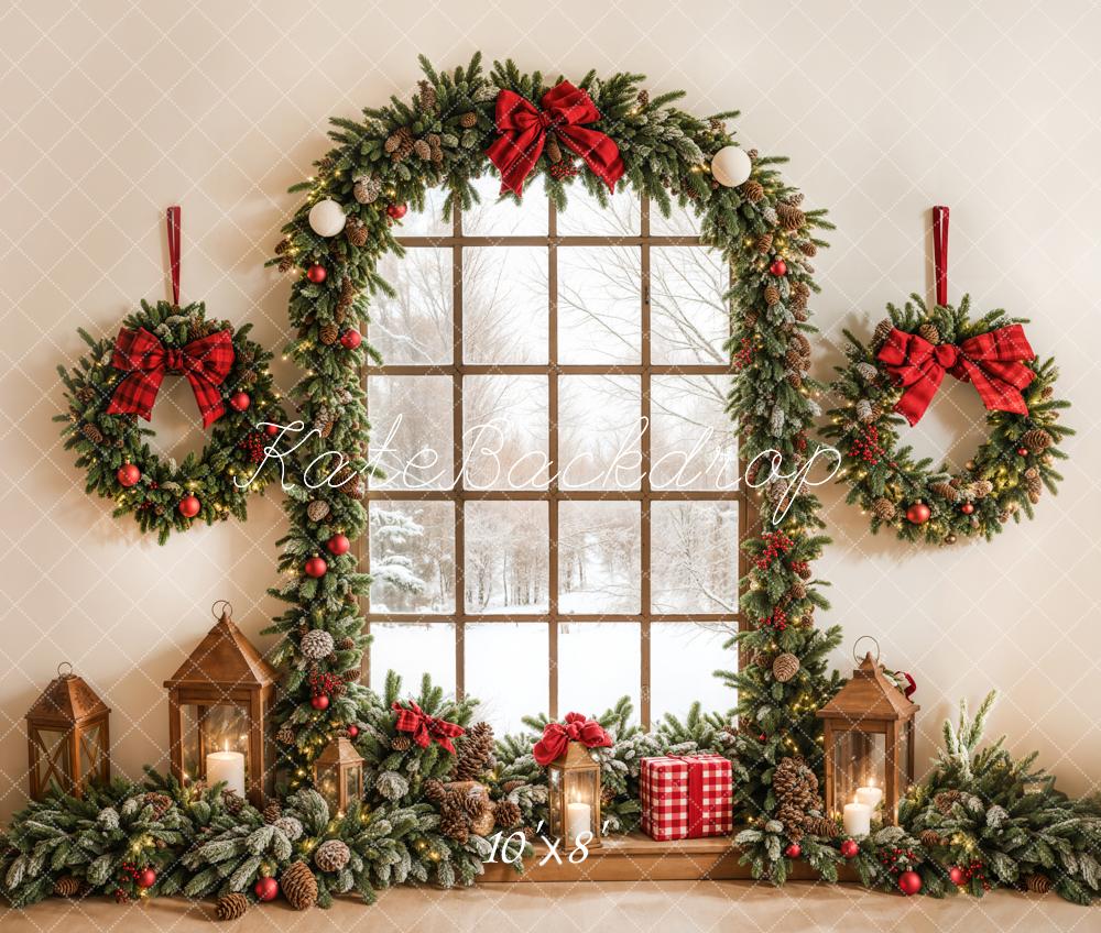Kate Christmas Wreath Arched Window Backdrop Designed by Emetselch -UK