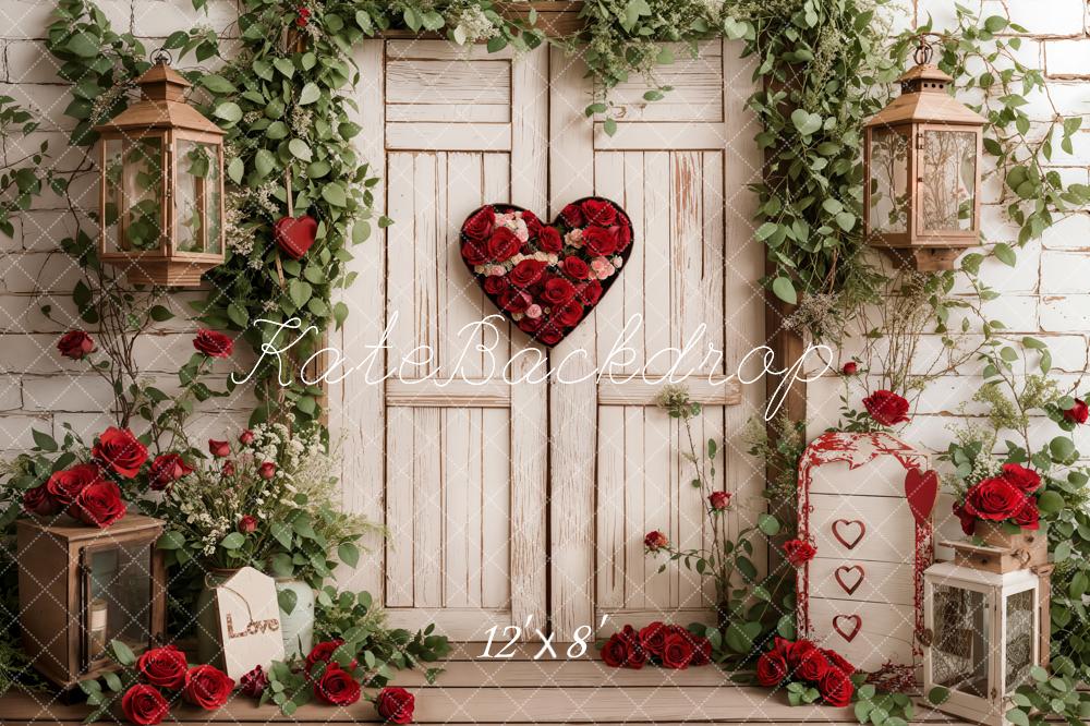 Kate Valentine's Day Heart Door Roses White Backdrop Designed by Emetselch -UK