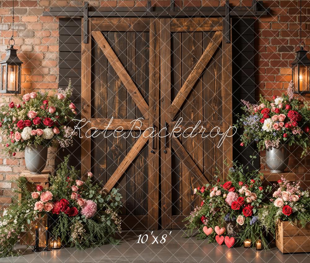 Lightning Deals Kate Spring Rustic Barn Door Floral Backdrop Designed by Emetselch -UK