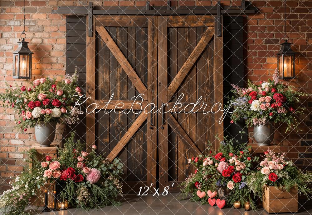 Lightning Deals Kate Spring Rustic Barn Door Floral Backdrop Designed by Emetselch -UK