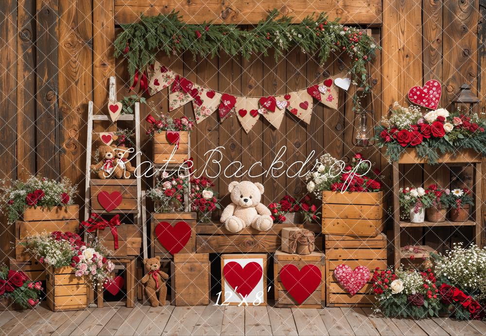 Kate Valentine's Day Rustic Teddy Bear Heart Backdrop Designed by Emetselch -UK