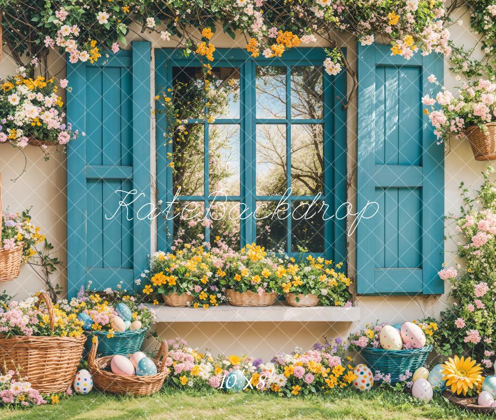 Lightning Deals Kate Easter Bunny Floral Blue Window Backdrop Designed by Emetselch -UK