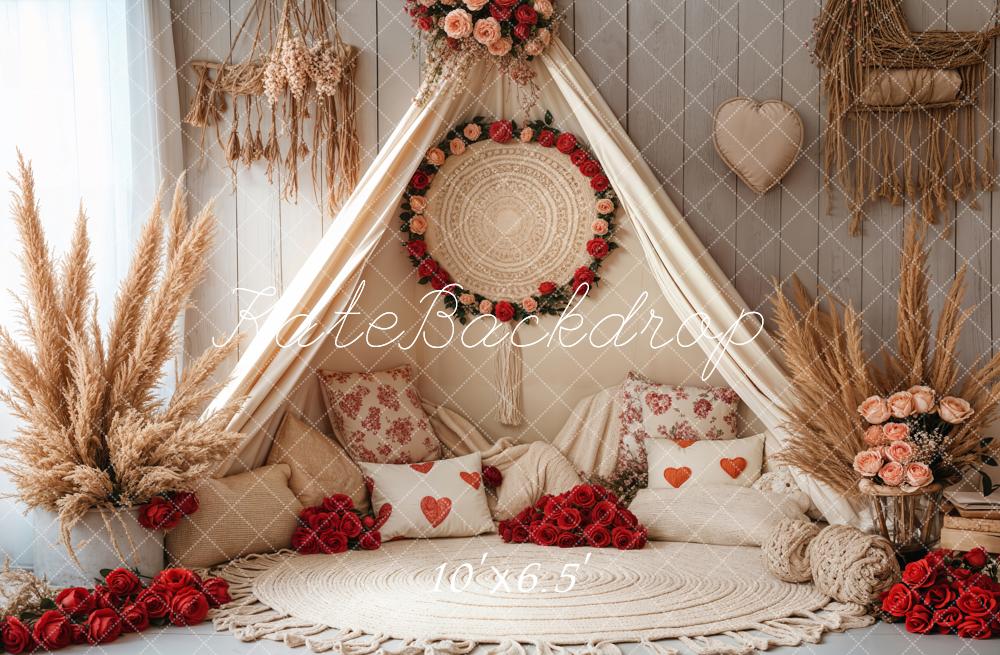 Kate Spring Boho Romantic Floral Tent Fleece Backdrop Designed by Emetselch -UK