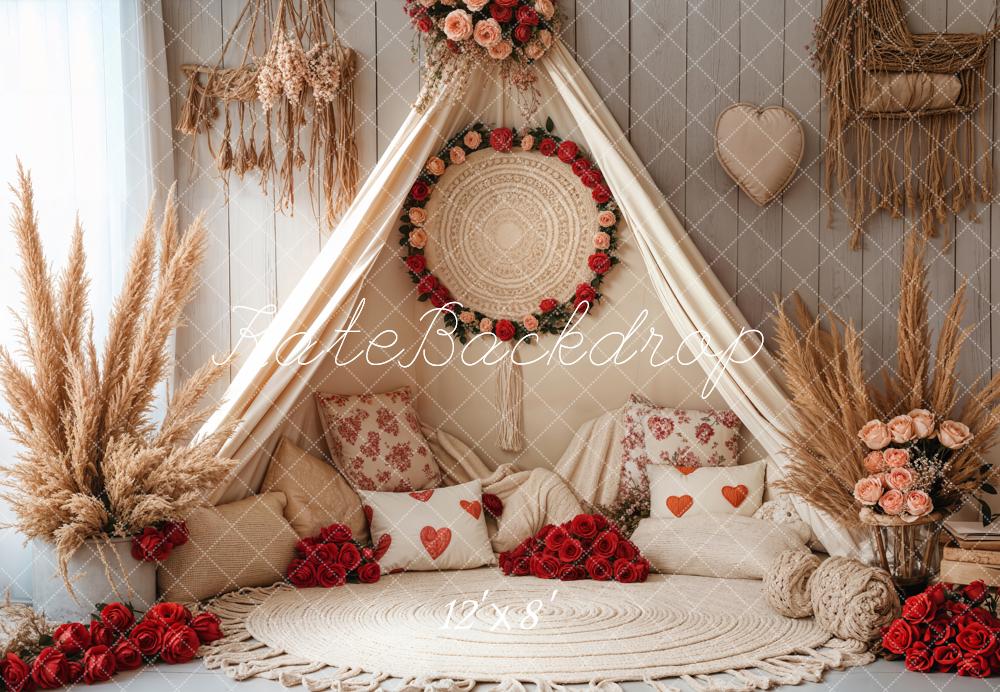 Kate Spring Boho Romantic Floral Tent Fleece Backdrop Designed by Emetselch -UK