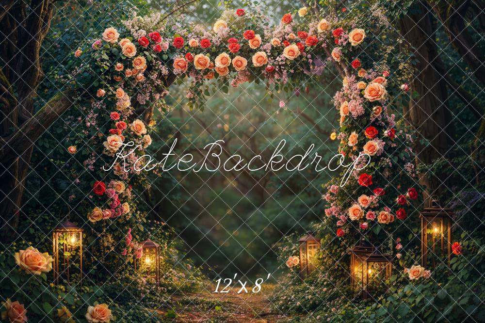Kate Valentine Flower Arch Lantern Forest Fleece Backdrop Designed by Emetselch -UK