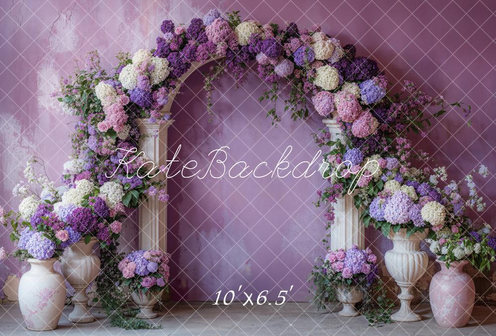 Kate Spring Flower Arch Purple Fleece Backdrop Designed by Emetselch -UK