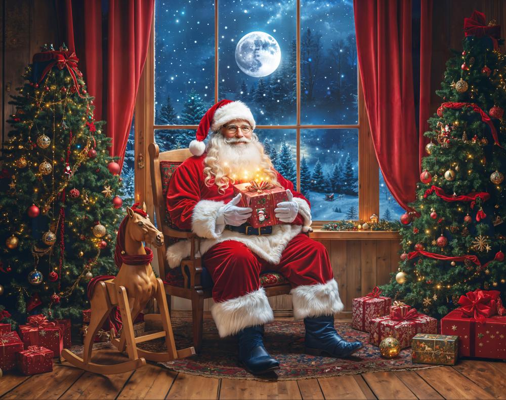 Kate Christmas Tree Santa Claus Window Fleece Backdrop Designed by Emetselch -UK