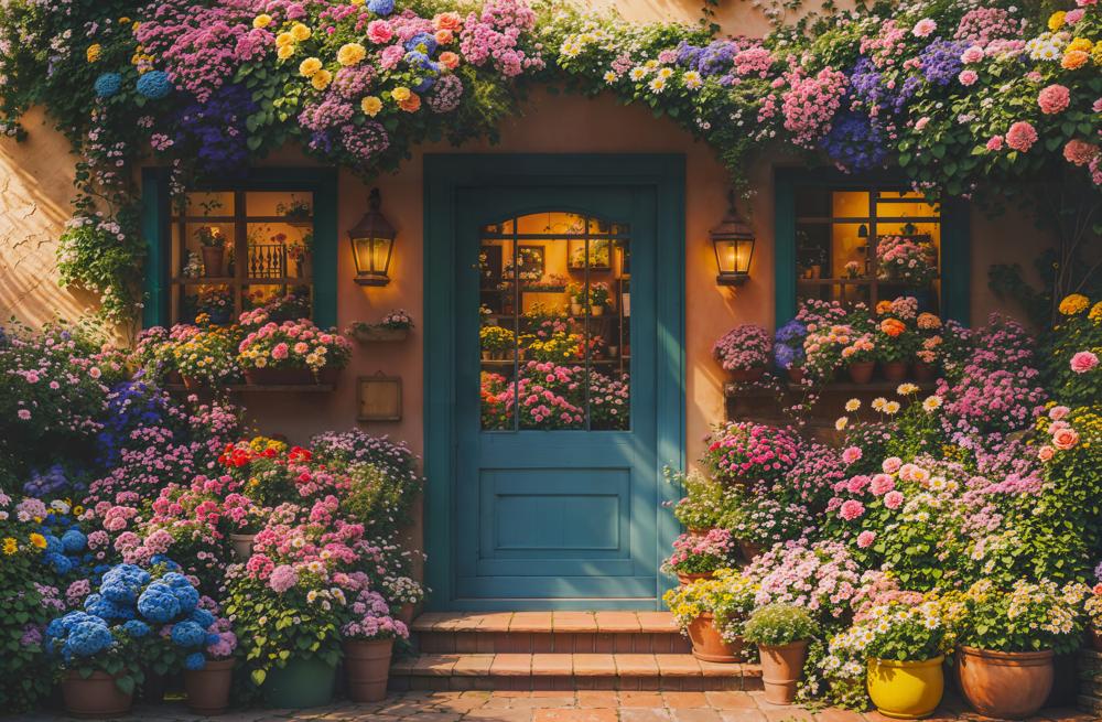 Kate Spring Floral Cottage Door Fleece Backdrop Designed by Emetselch -UK