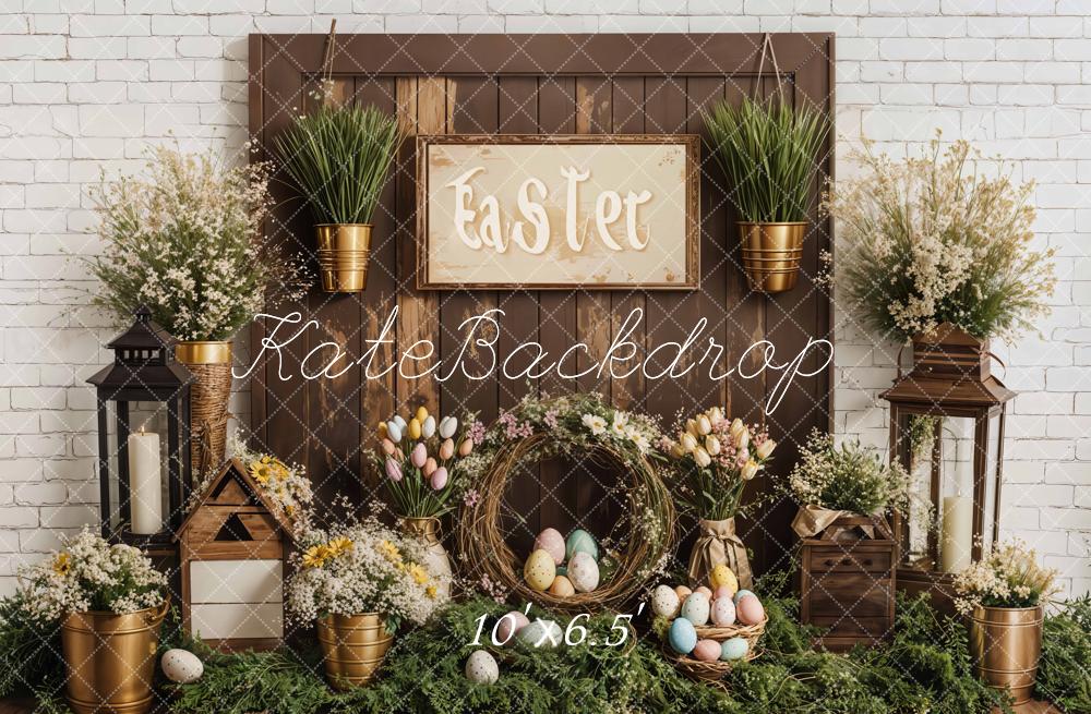 Kate Easter Floral Eggs Rustic Wooden Fleece Backdrop Designed by Emetselch -UK