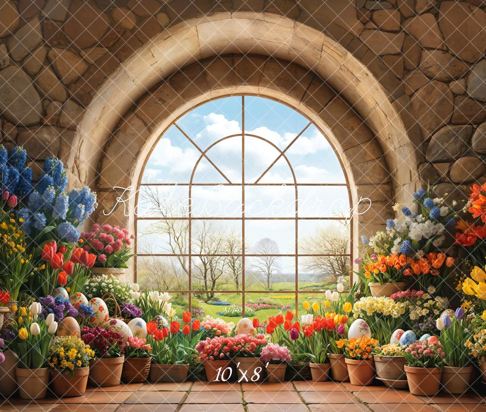 Kate Easter Garden Window Floral Fleece Backdrop Designed by Emetselch -UK