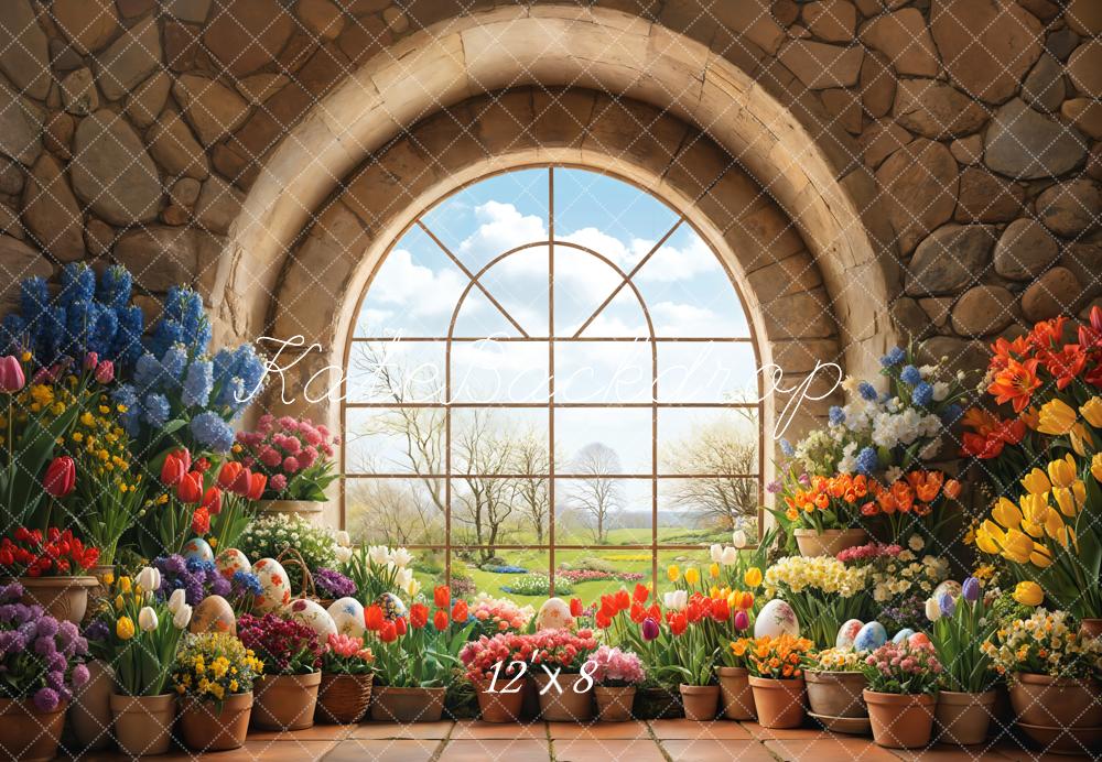 Kate Easter Garden Window Floral Fleece Backdrop Designed by Emetselch -UK