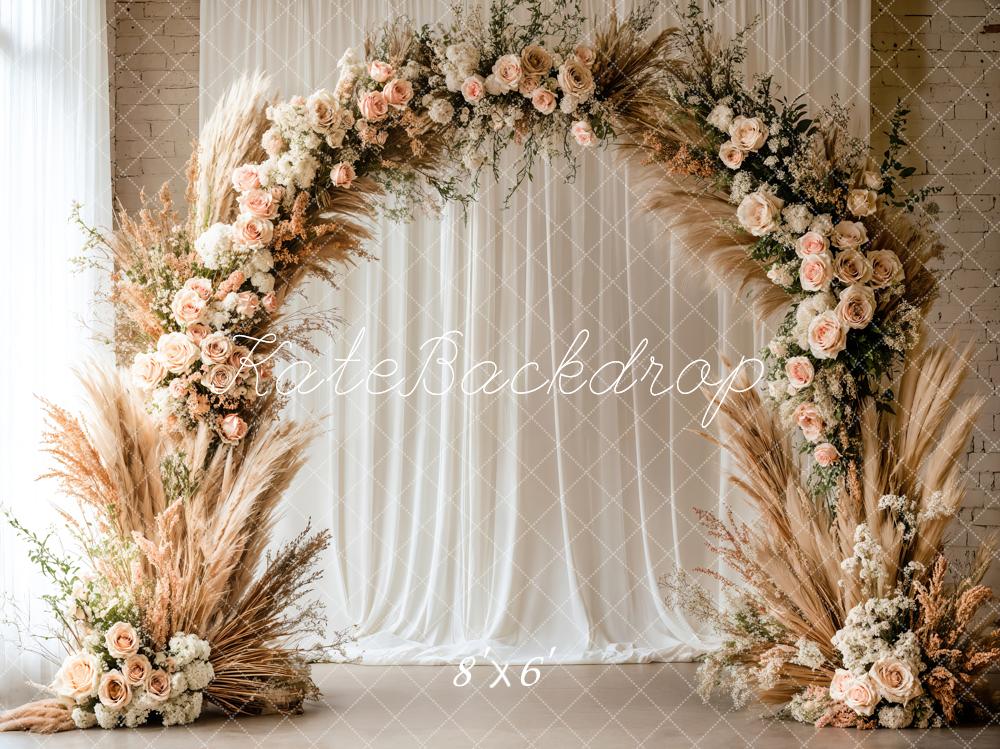 Kate Boho Pampas Grass Flower Arch Fleece Backdrop Designed by Emetselch -UK