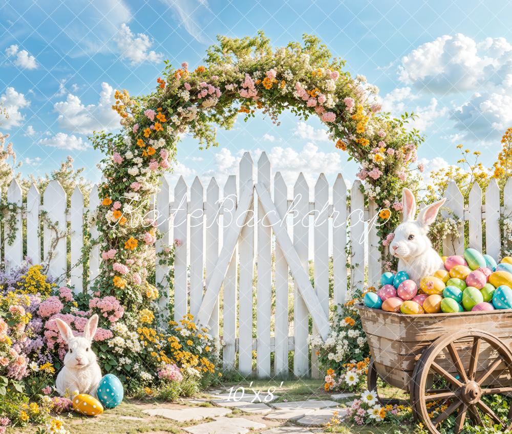 Kate Easter Bunny Floral Arch Fence Fleece Backdrop Designed by Emetselch -UK