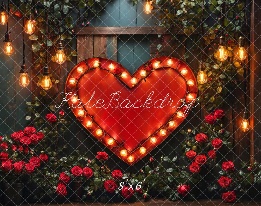 On Sale Kate Valentine Heart Lights Roses Fleece Backdrop Designed by Emetselch -UK