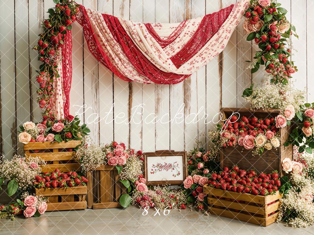 On Sale Kate Spring Strawberry Floral Rustic Drapery Backdrop Designed by Emetselch -UK