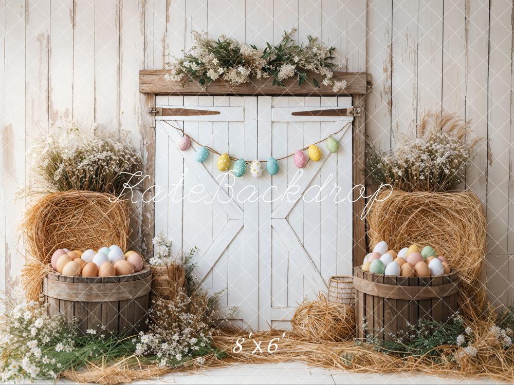 Kate Easter Eggs Floral Barn Door Hay Fleece Backdrop Designed by Emetselch -UK