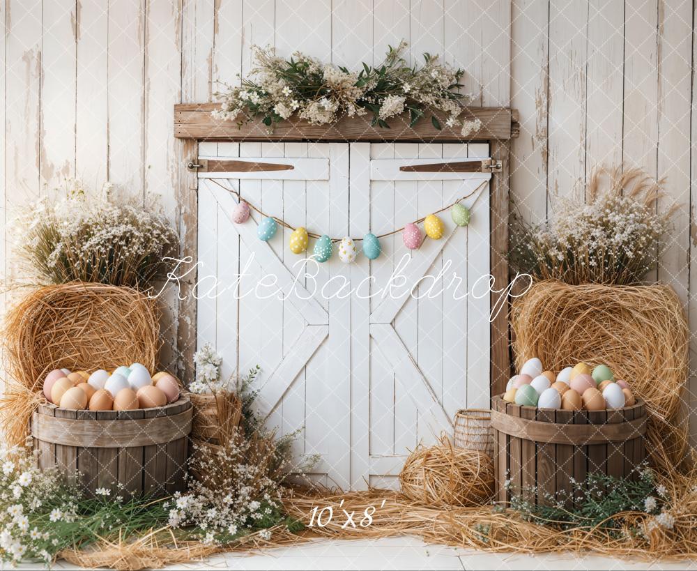 Kate Easter Eggs Floral Barn Door Hay Fleece Backdrop Designed by Emetselch -UK