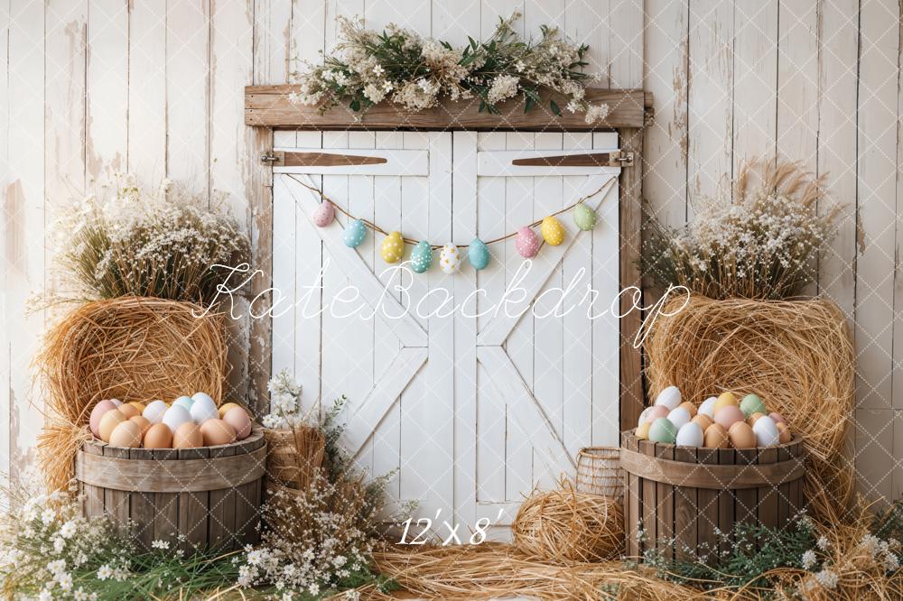 Kate Easter Eggs Floral Barn Door Hay Fleece Backdrop Designed by Emetselch -UK