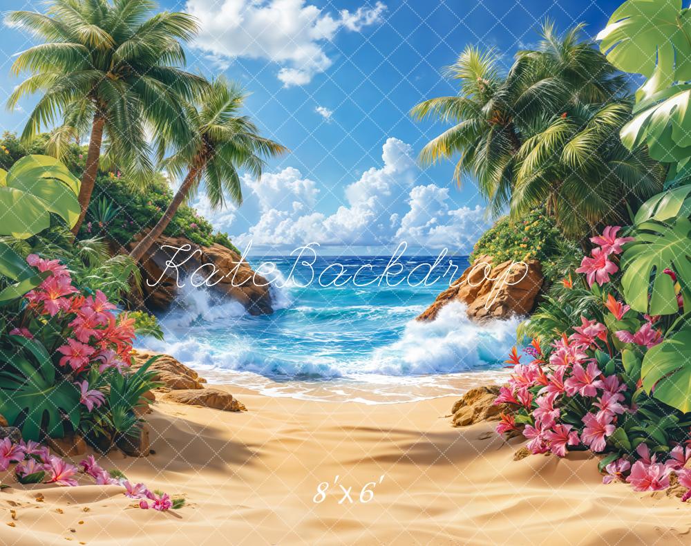 Kate Summer Beach Tropical Paradise Trees Fleece Backdrop Designed by Emetselch -UK