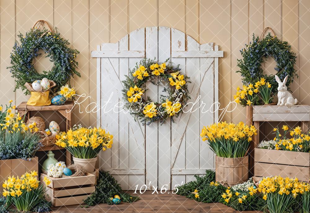 Kate Easter Bunny Yellow Floral Door Fleece Backdrop Designed by Emetselch -UK