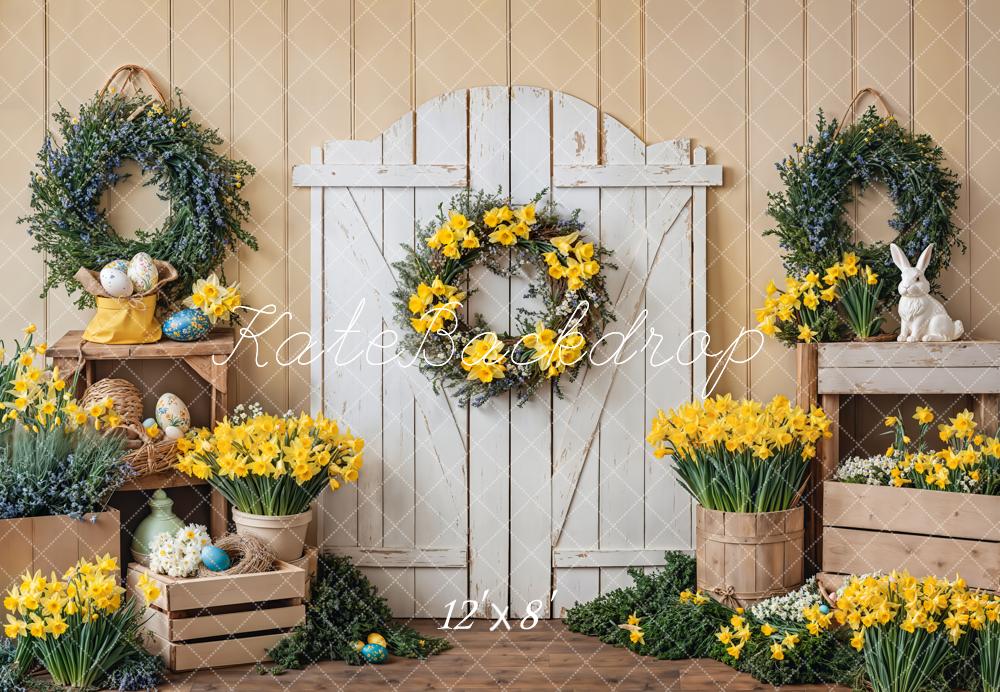 Kate Easter Bunny Yellow Floral Door Fleece Backdrop Designed by Emetselch -UK